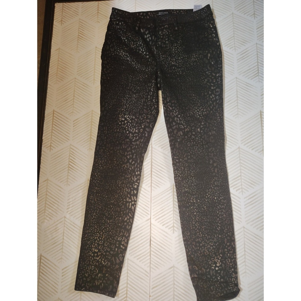 Chicos Metallic Leopard Print‎ Jeggings Black Bronze Size 00R US 2R Slim Stretch